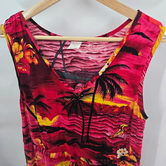 Vintage Palmwave Hawaii Pink Red 100% Rayon Beaded Tie Aloha Dress Size Small - Picture 3 of 12